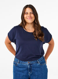 T-shirt à manches courtes en coton mélangé, Navy Blazer, Model