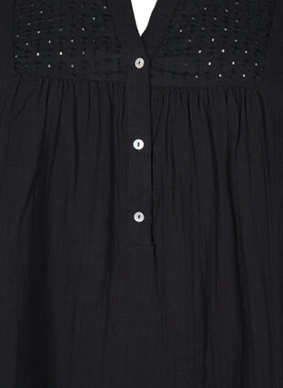 ZizziKatoenen blouse met broderie anglaise en 3/4 mouwen, Black, Packshot image number 2