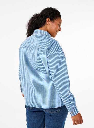 ZizziGestreept denim overhemd met borstzakken, Light B.Denim Stripe, Model image number 1