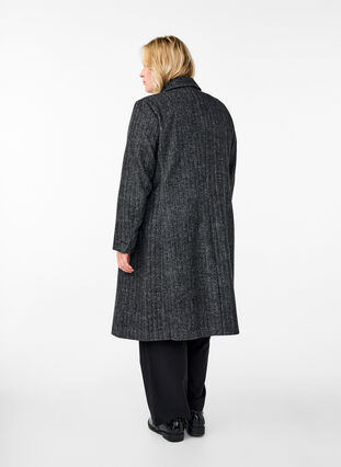 Zizzi Manteau long en laine à chevrons, Dark Grey Melange, Model image number 1