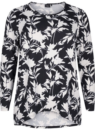 ZizziGebloemde blouse met lange mouwen, Night Sky Flower AOP, Packshot image number 0