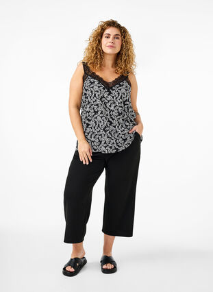 ZizziKanten topje van viscose, Black w. Wh.Leaf AOP, Model image number 3