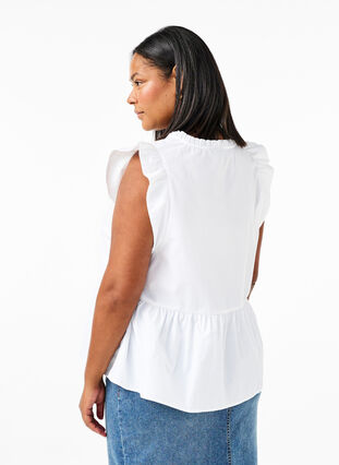 Mouwloze top met pin-tuck en ruches, Bright White, Model image number 1