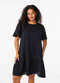 Katoenen jurk met korte mouwen en a-lijn snit, Black, Model