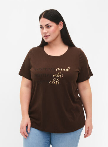 Zizzi T-shirt en coton avec impression, Demitasse W. POS, Model image number 0