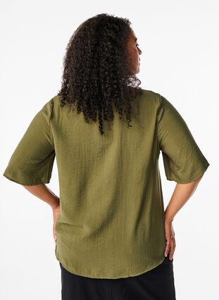 ZizziBlouse van viscose met v-hals en borduursel, Winter Moss, Model image number 1