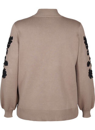 ZizziGebreide blouse met borduursel, Desert Taupe Comb, Packshot image number 1