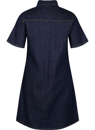 Zizzi Robe en denim avec manches courtes et poches de poitrine, Dark Blue Denim, Packshot image number 1