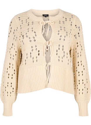 Zizzi Cardigan en maille avec liens et motifs ajourés, Birch, Packshot image number 0