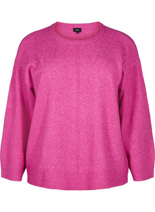 ZizziGebreide blouse met ronde hals en middennaad, Fuchsia Red Mel., Packshot image number 0