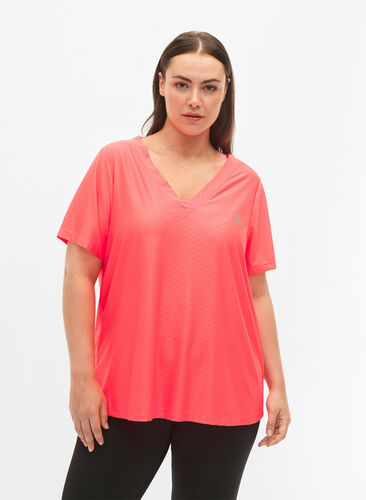 ZizziTraining t-shirt met v-hals en patroon, Fyring Coral ASS, Model image number 0