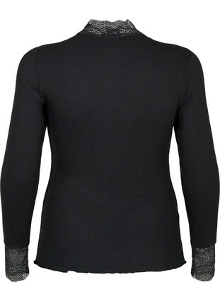 ZizziGeribde viscose blouse met kant, Black, Packshot image number 1