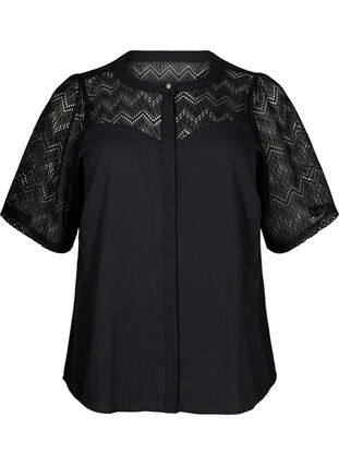 ZizziOverhemdblouse met korte kanten mouwen, Black, Packshot image number 0