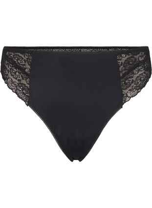 Zizzi String microfibre à dentelle, Black, Packshot image number 0