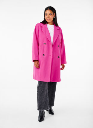 Zizzi Manteau à double boutonnage, Raspberry Rose, Model image number 2