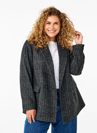 Zizzi Blazer en laine doté de poches, Dark Grey Melange, Model image number 0