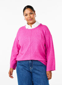 Gebreide blouse met ronde hals en middennaad, Fuchsia Red Mel., Model