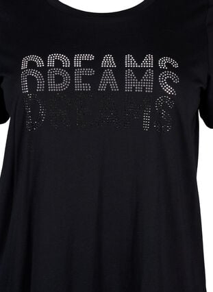 ZizziKatoenen T-shirt met strasmotief, Black w. Dream, Packshot image number 2