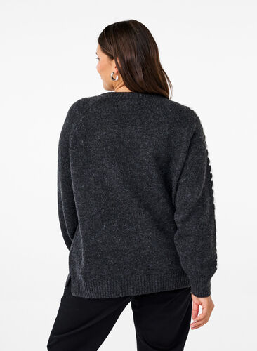 Zizzi Chemisier en tricot avec coutures, Dark Grey White Mel., Model image number 1