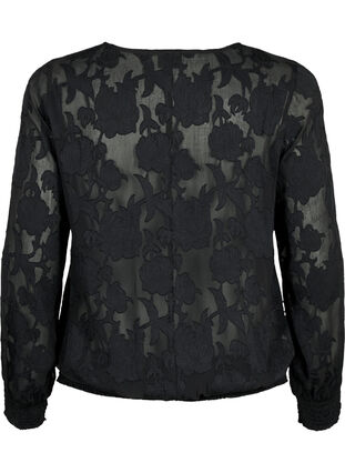 ZizziJacquard blouse met smokwerk, Black, Packshot image number 1