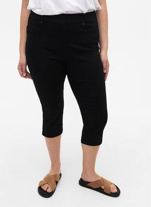 ZizziDenim capribroek met elastische tailleband, Black, Model image number 2