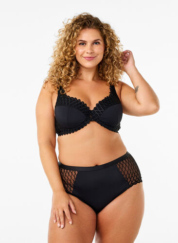 Zizzi Culottes avec détail de maille et taille régulière, Black, Model image number 0