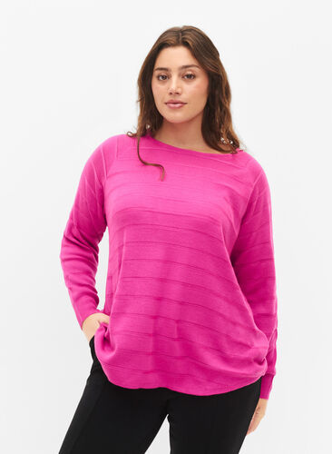 ZizziGebreide blouse met ton-sur-ton strepen, Rose Violet, Model image number 0