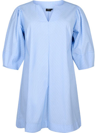 Zizzi Robe rayée à manches 3/4, Blue Stripe, Packshot image number 0